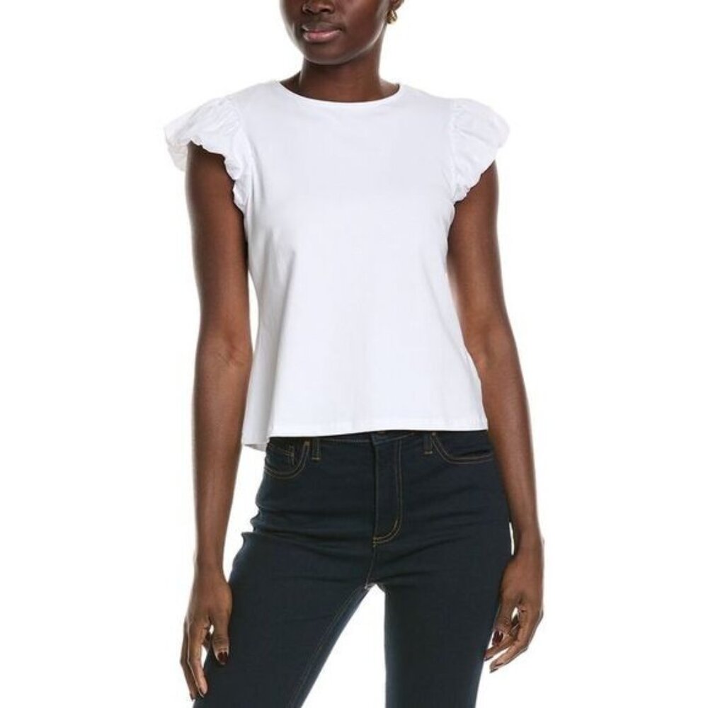 Nanette Lepore White Ruffle Sleeve Open Back Tie Top Modal Blend Size S